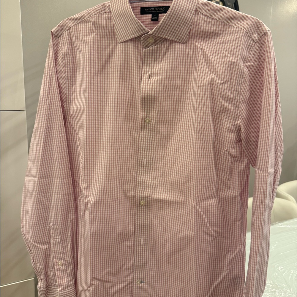 Banana Republic Pink Checkered Men's Dress Shirt